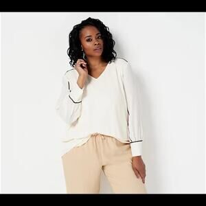 Jason Wu Long Cream Sleeve V-Neck Blouse-3X